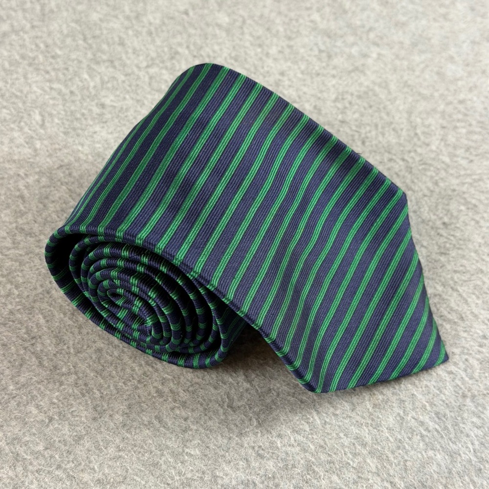 Vintage Brooks Brothers Makers Silk Tie Navy Blue Green Stripe USA 55x3.75"